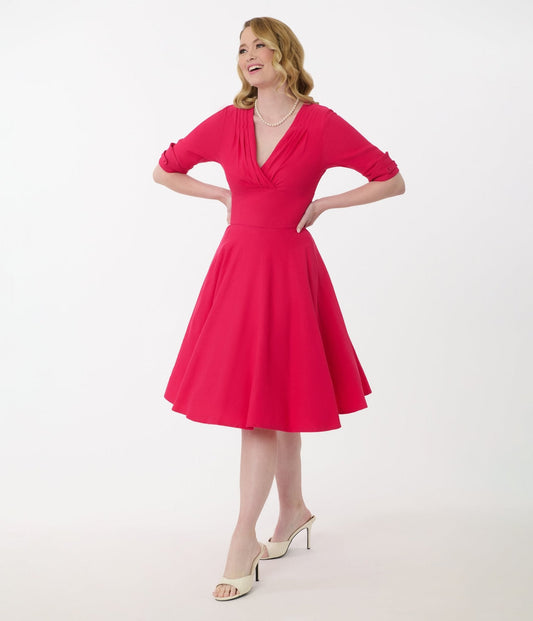 Unique Vintage Hot Pink Delores Swing Dress