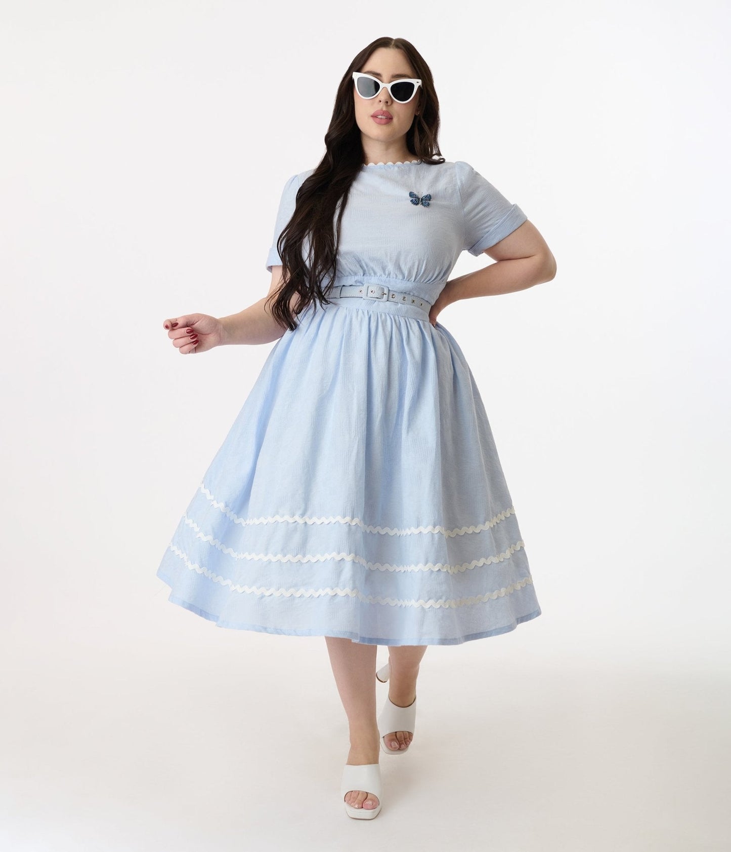 Unique Vintage Plus Size 1950s Light Blue Cotton Swing Dress