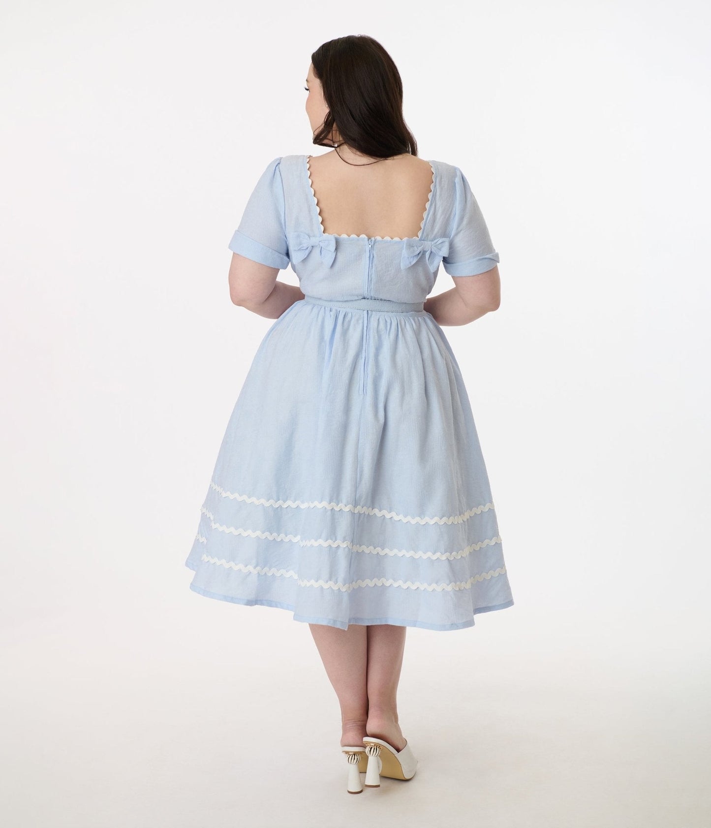 Unique Vintage Plus Size 1950s Light Blue Cotton Swing Dress