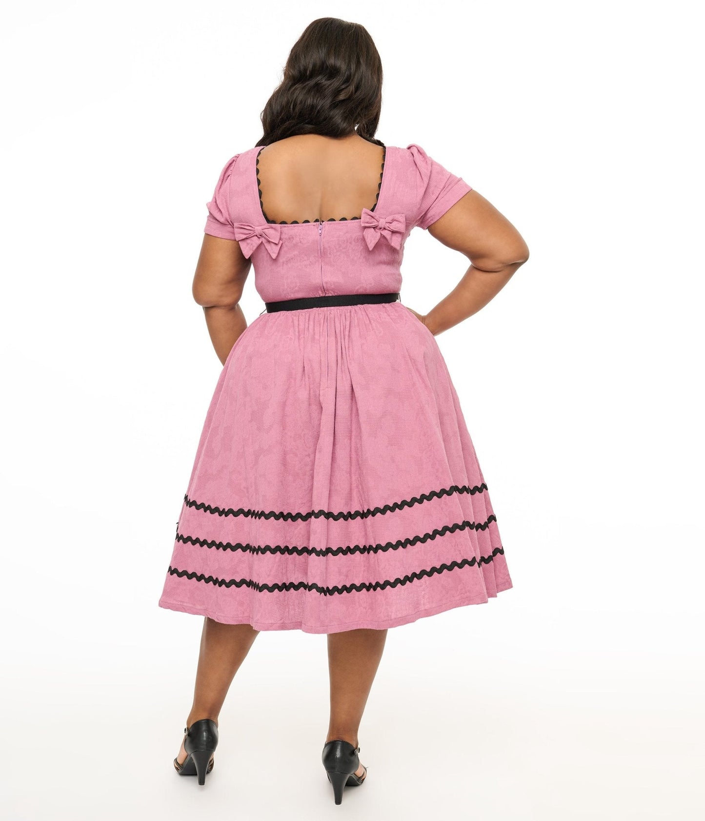 Unique Vintage Plus Size Berry & Black Cotton Swing Dress