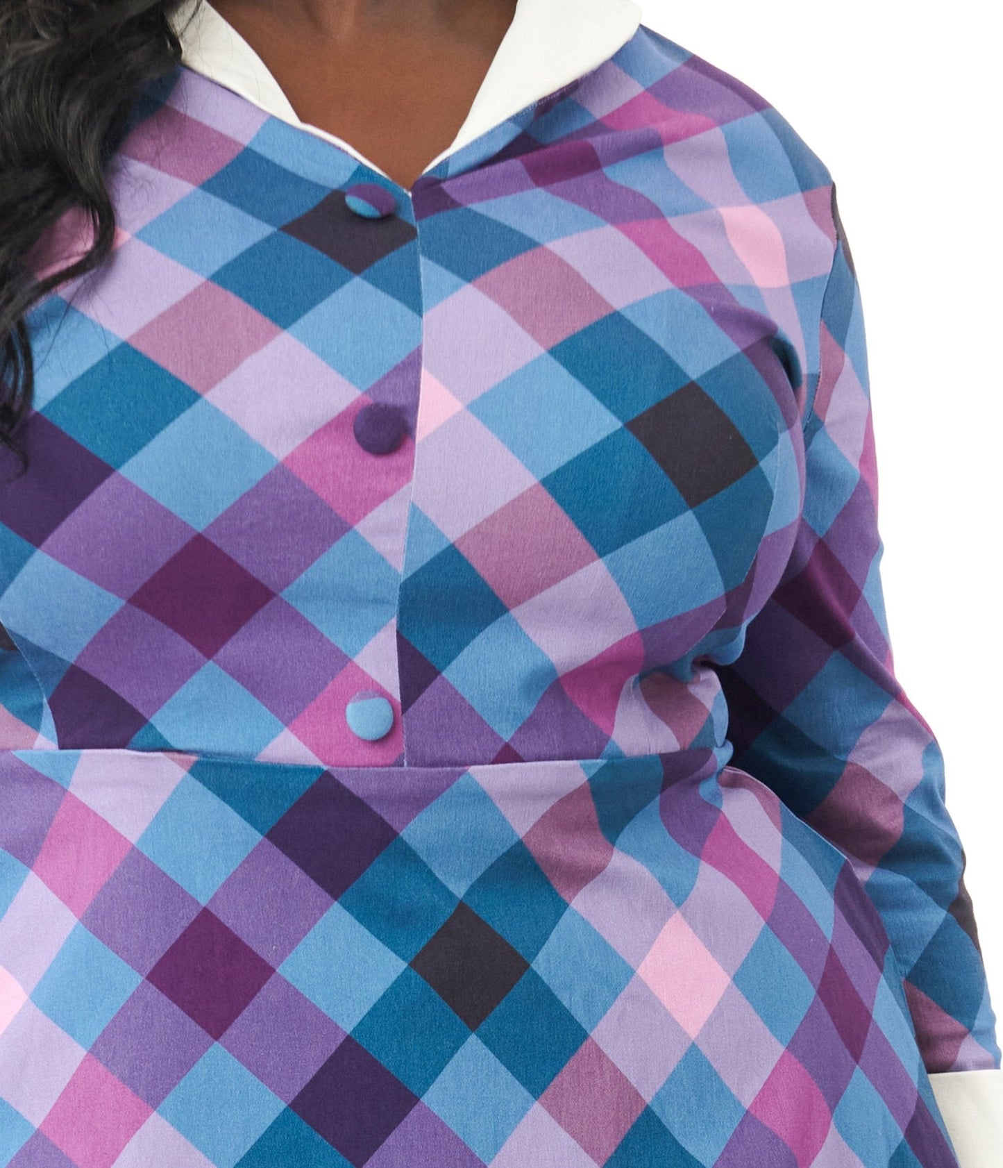 Unique Vintage Plus Size Blue & Purple Madras Plaid Shirt Dress