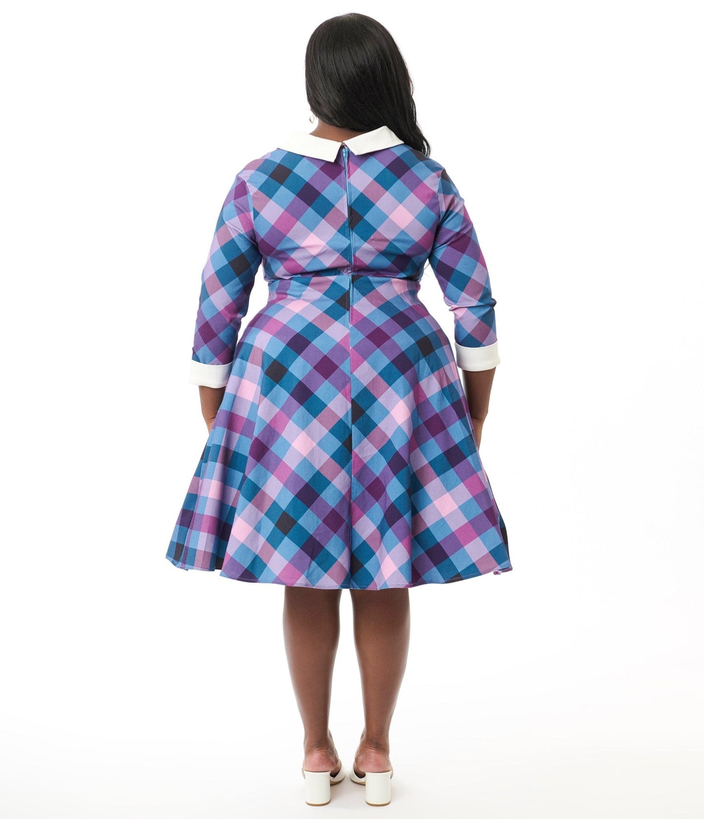 Unique Vintage Plus Size Blue & Purple Madras Plaid Shirt Dress