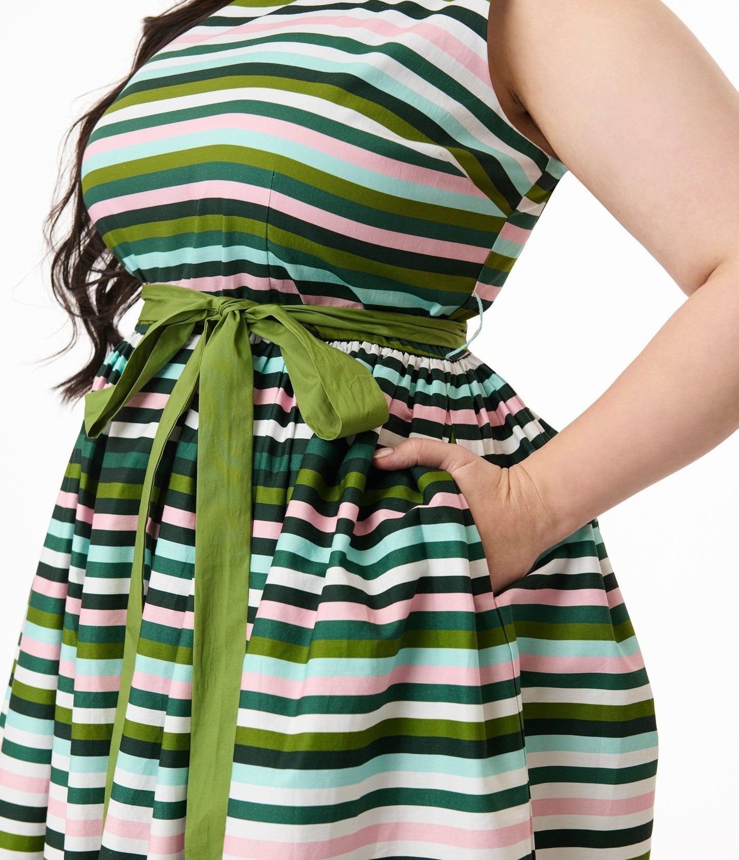 Unique Vintage Plus Size Spring Stripe Sleeveless Cotton Swing Dress
