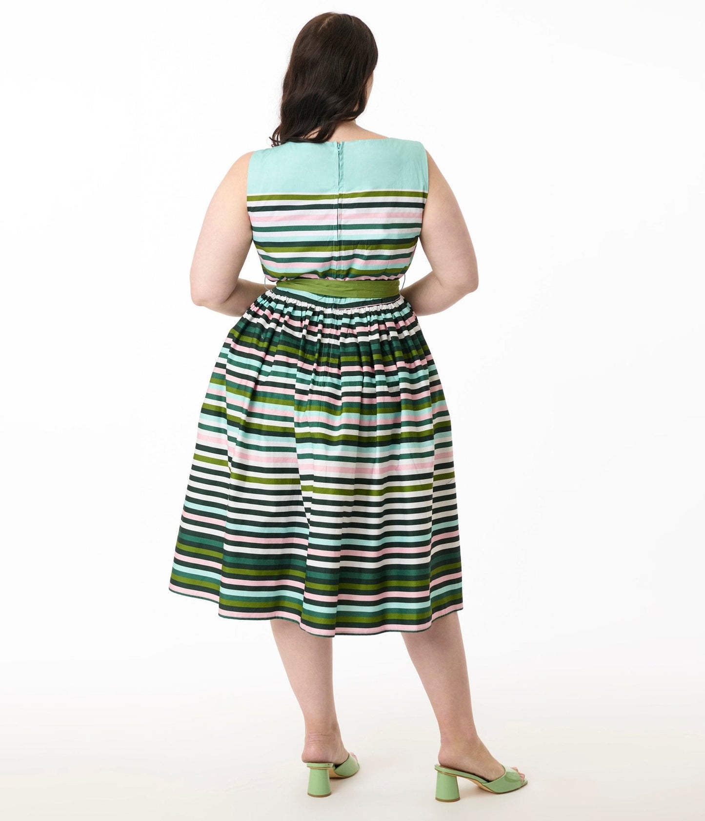 Unique Vintage Plus Size Spring Stripe Sleeveless Cotton Swing Dress