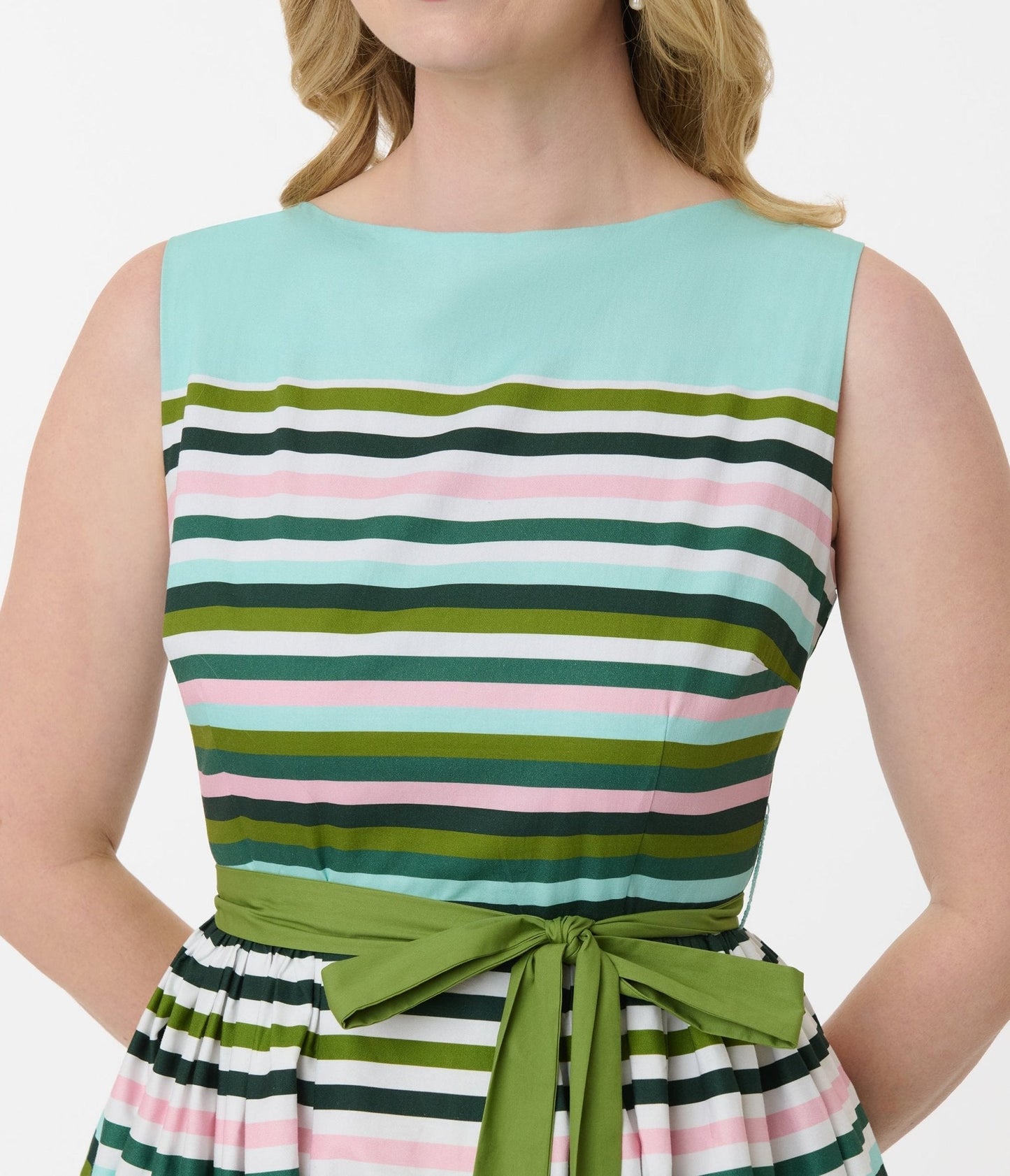 Unique Vintage Spring Stripe Sleeveless Cotton Swing Dress