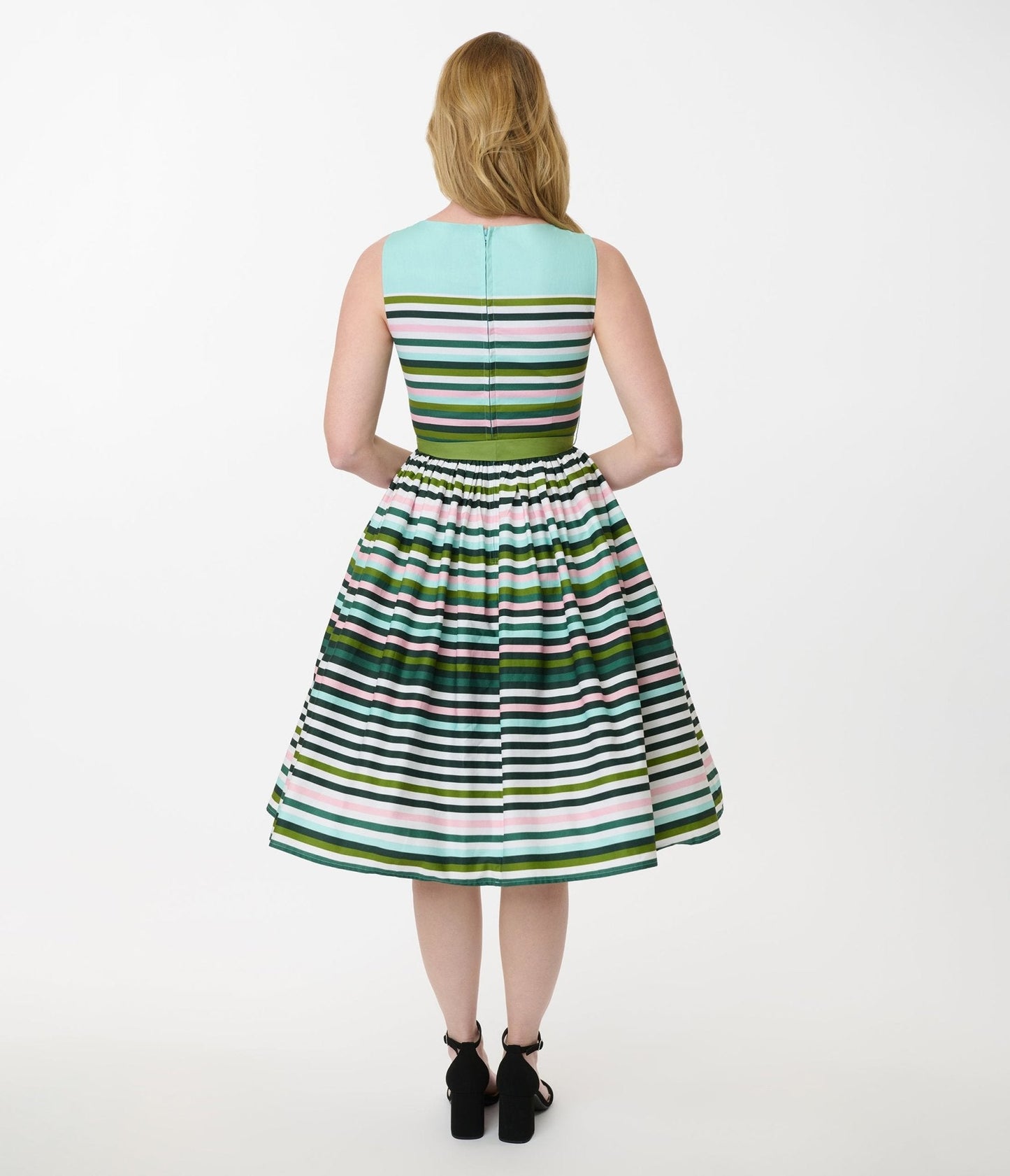 Unique Vintage Spring Stripe Sleeveless Cotton Swing Dress